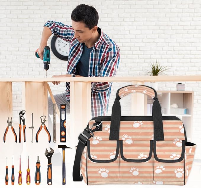 Dog Paws Heavy Duty Tool Bag 14.8 Inch Cat Pet Paw Animal Portable Soft Tool Box Organizer Storage with Adjustable Shoulder Strap