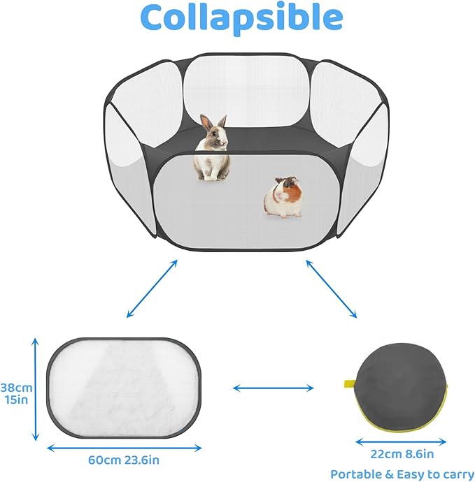 Amakunft Small Animal Playpen, Pop-Up Portable Play Yard for Guinea Pigs, Rabbits, Hamsters, Hedgehogs, Foldable Exercise Fence with Breathable Mesh for Indoor Outdoor Use | 47 x 24 x 15 in portable guinea pig play pen with breathable mesh, folds flat ...