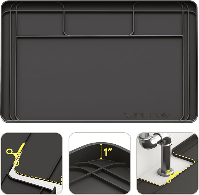 Under Sink Mats for Kitchen Waterproof 34"x22",Black | Cut to Fit Design for Various Sizes, Leak-Proof Cabinet Protection,Durable Silicone Material,Versatile Home Use