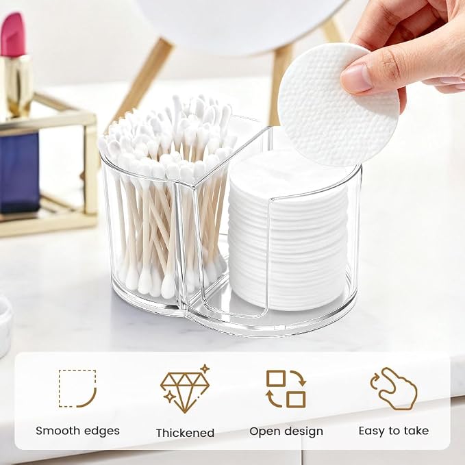 Qtip Holder Dispenser, Dual Compartment Cotton Swab Organizer | Clear Dual Compartment Organizer With Dustproof Lid For Cotton Swabs And Pads, Helping Keep Bathroom Countertops Neat