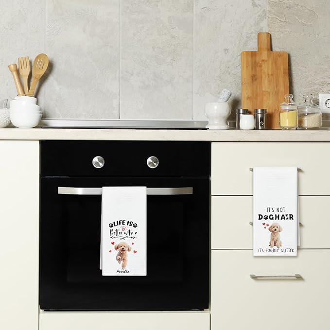 WwongxianB Poodle Kitchen Towels Decorative Set of 2, Funny Tea Towel Hand Towels Highly Absorbent Soft Dish Cloths 16x24 Inches, Bathroom Dining Room Decor, Poodle Gifts for Dog Lovers -11