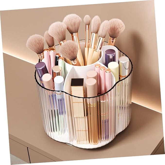 ABOOFAN Rotating Pen Holder Capacity Desktop Storage Organizer for Stationery and Makeup Brushes Stable Design for Home Office Transparent Finish