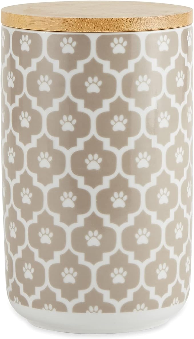 Bone Dry Lattice Collection Pet Bowl & Canister, Treat Canister, 4x6.5 inches, Stone