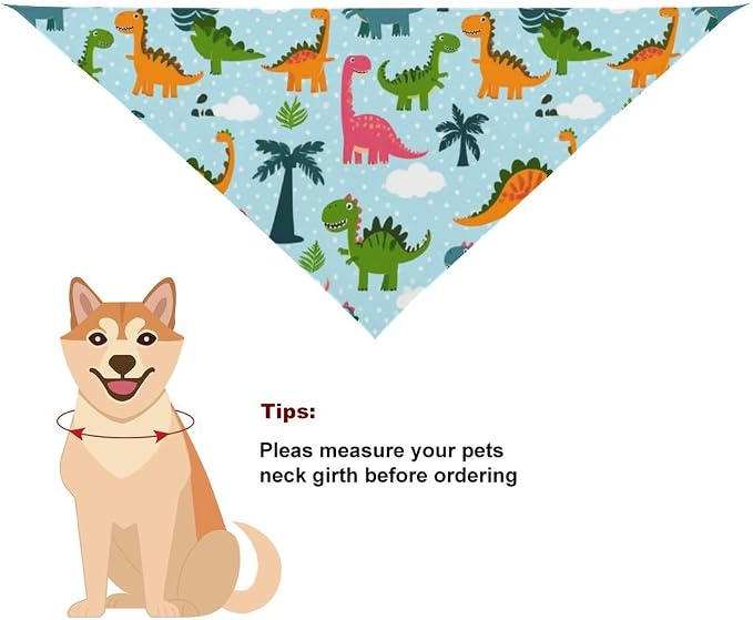 Pet Scarf for Small and Large Dogs Party Supplies, Casual Daily Use, Washable Cute Funny Cartoon Dinosaurs Sky Blue Lightweight Pet Fashion Accessories