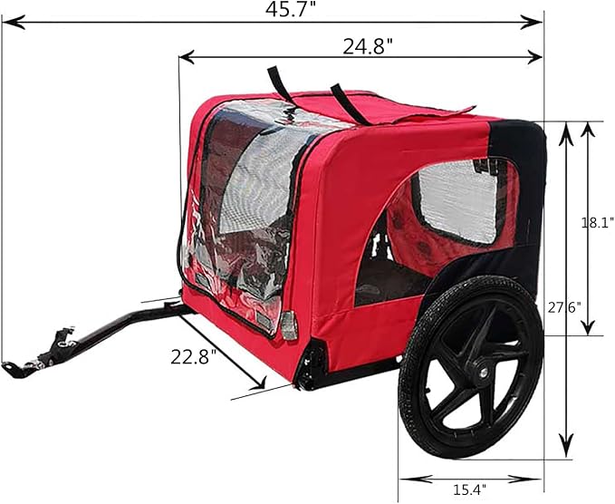 ZeHuoGe Pet Bike Trailer for Small to Medium Pets, Pet Cart Bicycle Wagon,23.62”x17.71” Roomy Cabin, Foldable & Portable, Universal Fit for 20”-29” Bikes