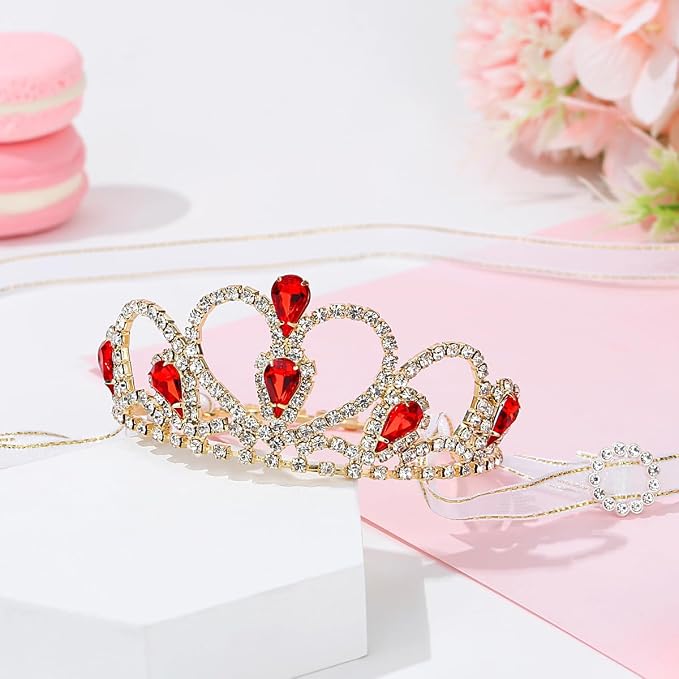 Lovelyshop Princess Pet Tiara Crown for Cats & Dogs, M, Gold Red