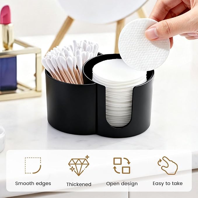 Qtip Holder Dispenser, Dual Compartment Cotton Swab Organizer | Black Dual Compartment Organizer With Dustproof Lid For Cotton Swabs And Pads, Helping Keep Bathroom Countertops Neat.