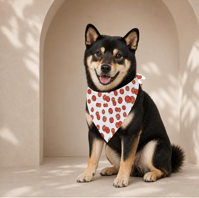 Summer Dog Bandana, Tomato Dog Bandana for Picnic Garden Party Outfit, Tomato Pet Triangle Scarf for Small Medium Dogs, Cute Fruit Puppy Accessory for Boys and Girls
