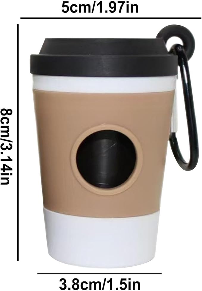 Dog Poop Bag Holder with Carabiner Clip, Coffee Cup Style Doggie Bag Dispenser & Trash Organizer - Portable Pet Waste Bag for Outdoor Walking, Travel, Hiking with Dogs & Cats (White)