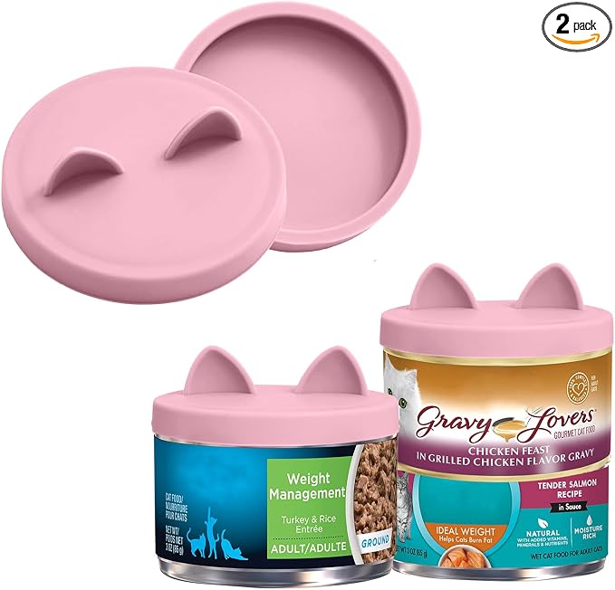 OHMO Cat Food Can Lids for 3oz Small Pet Cans, 2pcs, Pink | BPA-Free Silicone Can Cover, 2.5oz, Flexible&Durable, Reusable, Secure Seal, Easy to Clean, Keep Opened Meals Fresh