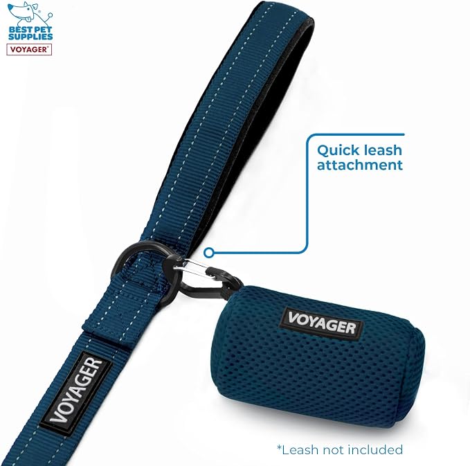 Best Pet Supplies Dog Poop Bag Holder Leash Attachment with Reusable Dispenser for Travel, Walking, Park, and Outdoor Use, Durable with Clip-On - Prussian Blue, Pack of 2, Mesh Dispenser w/30 Bags