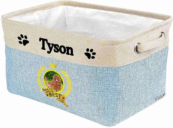 Custom Name Collapsible Dog Toy Storage Basket Bin World's Best Dog Puppy Poodle Hound Foldable Pet Toy Box Closet Shelf Baskets Organizer for Bedroom Home Dog Cat with Handles Blue