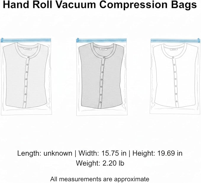 Hand Roll Vacuum Compression Bags, Pump-Free Space Saver for Travel and Storage, Durable PET Plastic Packing Organizers (1 PC)