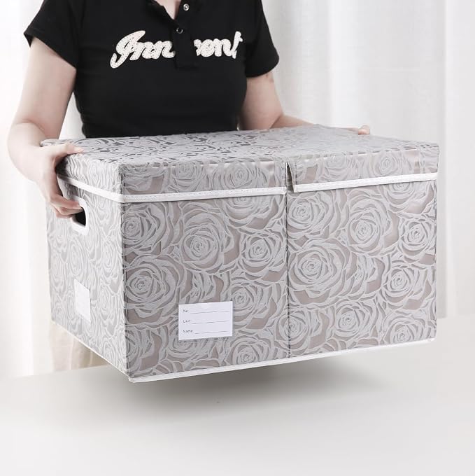 Extra Large Collapsible Storage Cubes with Lids Fabric Decorative Storage Bins Boxes Organizer Baskets with Cover Handles for Bedroom Closet Living Room 19.6x15.7x11.8 Inch 3 Pack