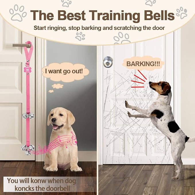 Dog Bells, Puppy Potty Training Bell Dog Doorbell Potty Train Dog Bell for Potty Training Door Bells for Dogs to Ring to Go Outside Jingle Bells (Pink1, 1 PCS)