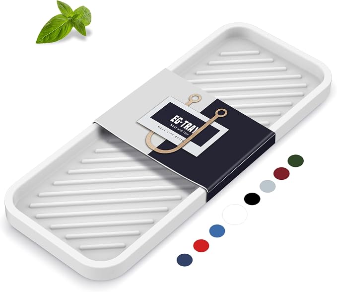 Silicone Sponge Holder, Kitchen Sink Organizer Tray（White）
