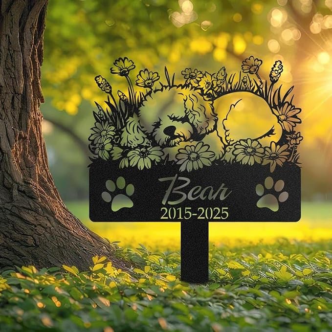 Personalized Bichon Frise Dog Metal Memorial Stake, Dog Loss Decor | Pet Memorial Gifts for Dogs, Grave Marker, Grave Decorations for Cemetery, Dog Dad Gifts, Back Yard, Garden Decor