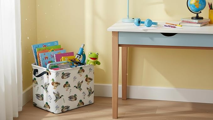 CLOCOR Rectangular Storage Basket,Collapsible Storage Bin,Waterproof Books Box with Handles,Gift Basket(Mallard)