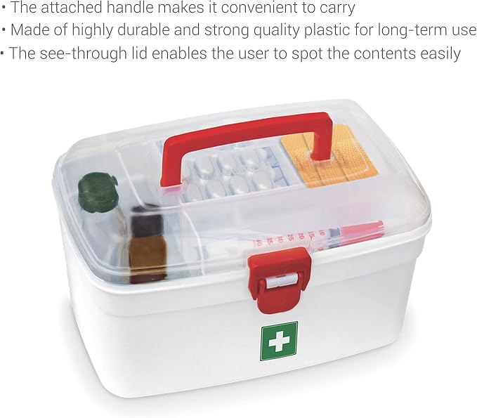 Milton First Aid Box Empty, Lockable Medical Storage Box for Medicines | Milton Medicine Storage Box Empty, Lockable First Aid Box for Medication