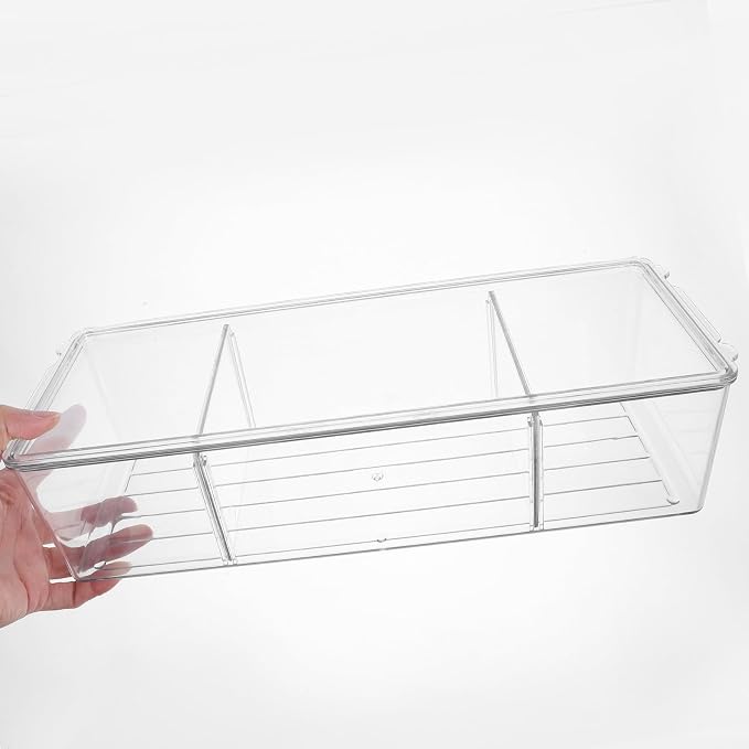 Multi-compartment Medicine Organizer Box with Lid, Medium Pet Plastic Desktop Storage Case, Removable Divider Dresser Storage for Cosmetics and Pill Organizer