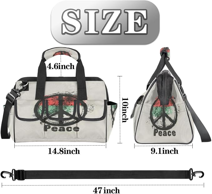 Peace Sign Heavy Duty Tool Bag 14.8 Inch Peace Symbol Portable Soft Tool Box Organizer Storage with Adjustable Shoulder Strap