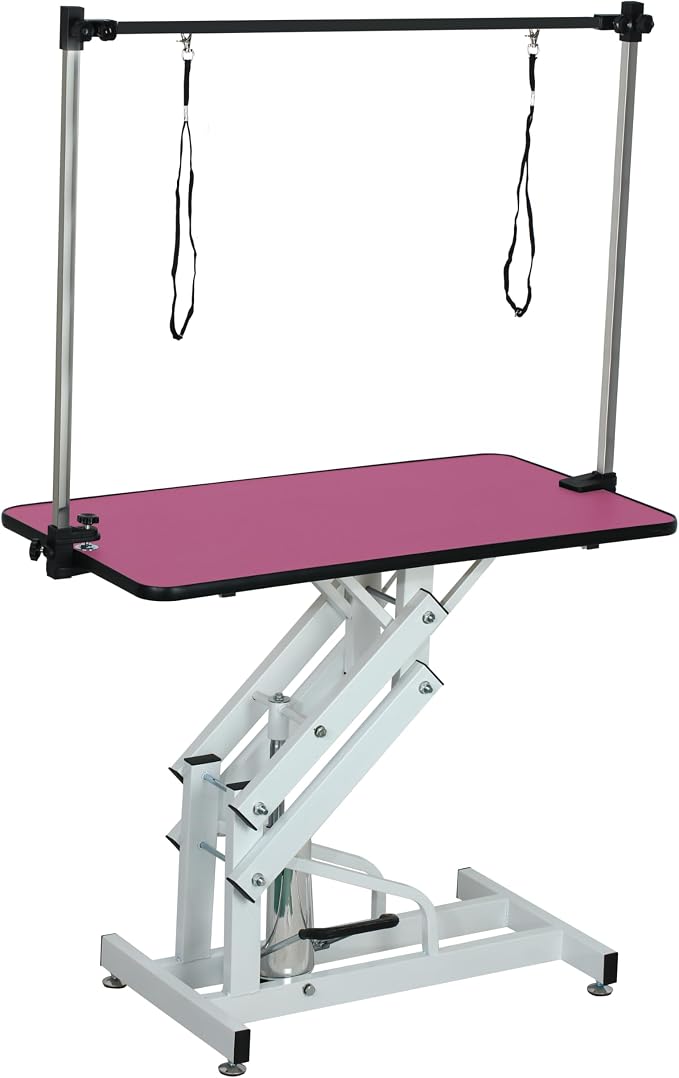Hydraulic Pet Grooming Table, 42'' Durable Foldable Dog Grooming Table Suitable for Small Medium Large Dogs, Heavy-Duty Pet Grooming Table Drying Table with Adjustable Arms