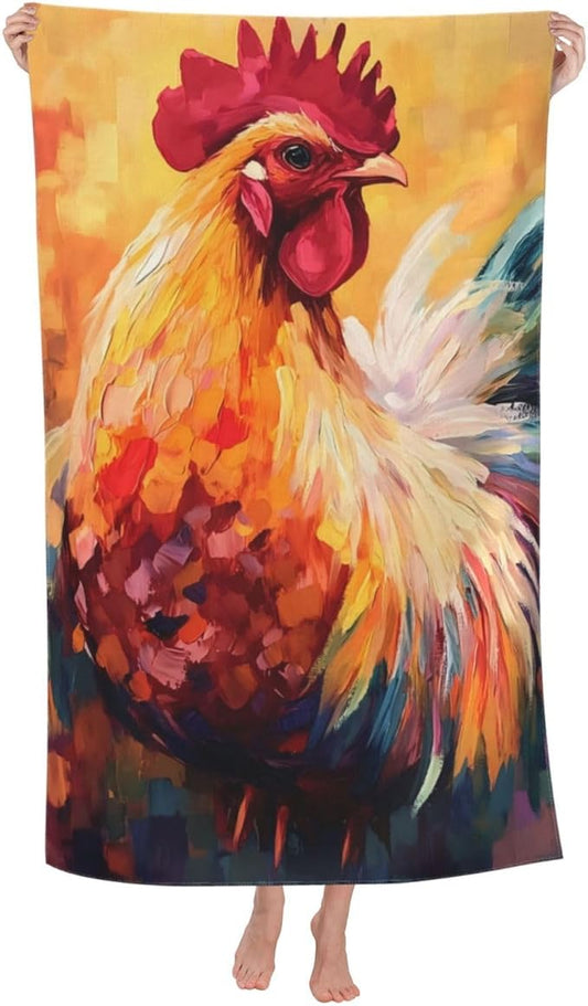 Rooster Beach Towel 31inx51in, Colorful Farm Animal Sand-Free Microfiber Bath Towel Ultra Soft Quick Dry Pool Towel Absorbent Towel Lightweight Towel for Swimming Bathroom Decor