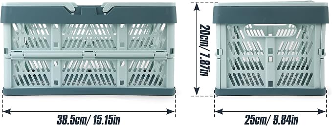 Domiella 2-Pack Foldable Storage Baskets, 20L Collapsible Crates PP Blue | Comfortable carry handles, space-saving design, sturdy PP construction for home storage shopping camping and picnics