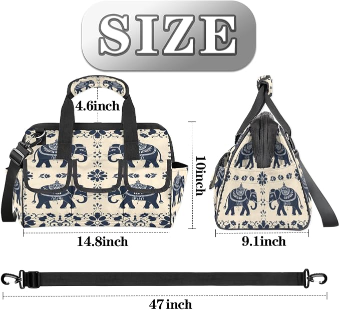 Elephant Heavy Duty Tool Bag 14.8 Inch Animal Print Portable Soft Tool Box Organizer Storage with Adjustable Shoulder Strap