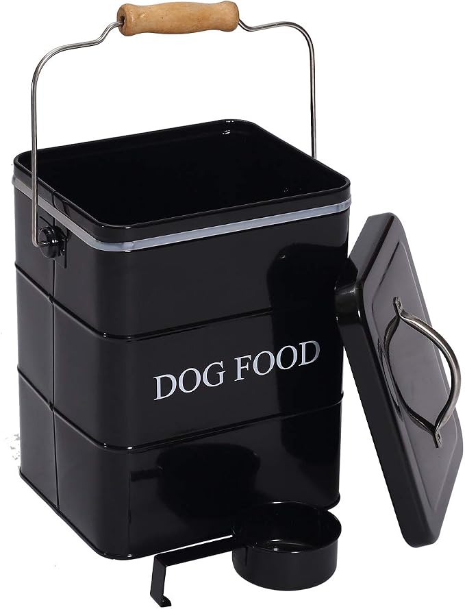 Morezi Dog Food Treat Storage Container with Lid Scoop Included - Perfect Farmhouse Dog Food Bin for Kitchen Countertop, Shelf, Decoration Home - 5 lbs Capacity - Black