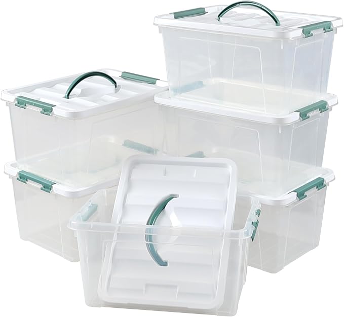 14 Quart Clear Plastic Latching Storage Box with Handle, 6 Packs | Small Plastic Organization Containers Bin with Lids