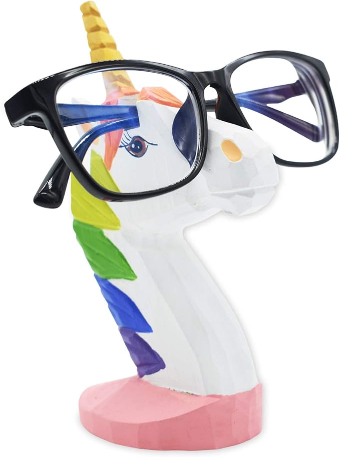 Handmade Wood Carving Eyeglasses Glasses Holder Stand Sunglasses Display Stand Home Office Desk Décor Gift (Unicorn)