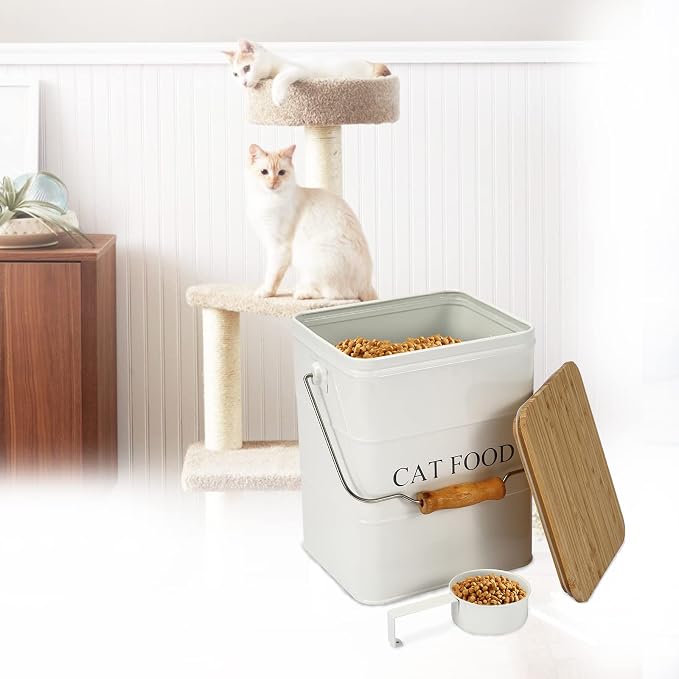 Farmhouse Cat Food Storage Container,6L Cat Food Canisters,Pet Foods Container Hold 5~6lbs Cat Food Treats,Airtight Cats food Storage with Lid and Scoop,Kibble Containers Countertop-White
