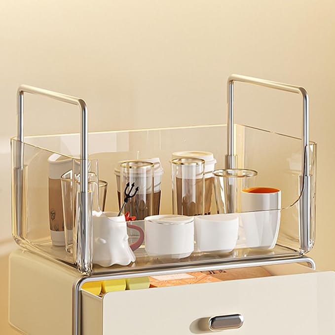 Aramox Open Storage Box, PET Open Organizer Bin with Portable Handle, Large Capacity Compartments, Easy Access Desktop Storage Basket for Cosmetics Jewelry Keys on Vanity Countertop (Clear)