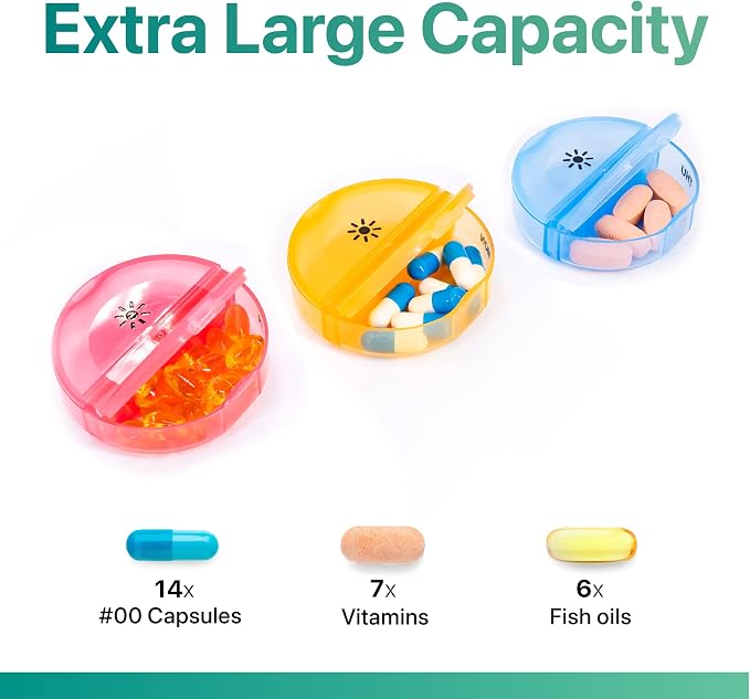 Sukuos Large Weekly Pill Organizer 2 Times a Day, Daily Pill Box 7 Day Easy to Open with Double Protection, AM PM Pill Case for Medicine/Vitamin/Fish Oil/Supplements (Yellow)