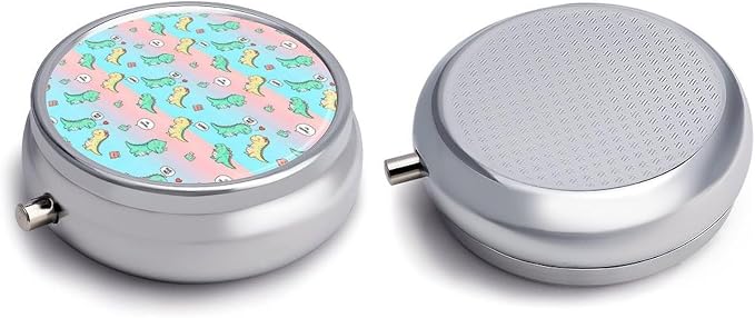 Round 3 Compartment Metal Pill Box Cute Dinosaurs Hug Me, Cute Portable Organizer for Purse Pocket Travel Medication