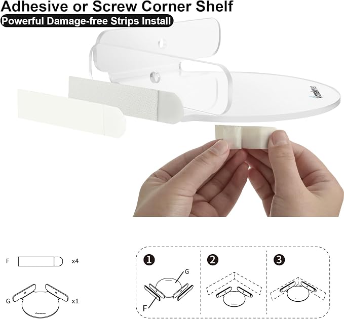 2 Pack Acrylic Mini Circular Corner Shelf Mount for Security Cameras, Baby Monitors, Plants & More, Universal Cam Holder, Easy to Install, Screwless with Damage-free Replacement Strips (Clear)
