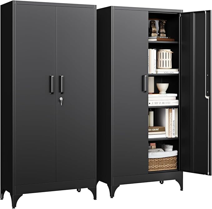 71" H Metal Storage Cabinet with 2 Doors and 4 Shelves,Tall Kitchen Pantry Cabinets,Utility Pantry Organizers for Cupboard/Dining/Bathroom/Home Office/Garage, Steel Tool Cabinets