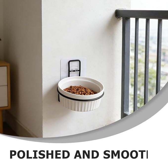 KALLORY Wall Mounted Pet Bowl Holder for Cats and Pets Convenient Feeding Shelf with Nail-Free Stickers Plastic and Iron Construction to Reduce Cat's Neck Burden or House