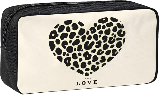 Leopard Heart Large Pencil Case, Durable Pen Bag Zipper Organizer Pouch for Office Travel for Women Men