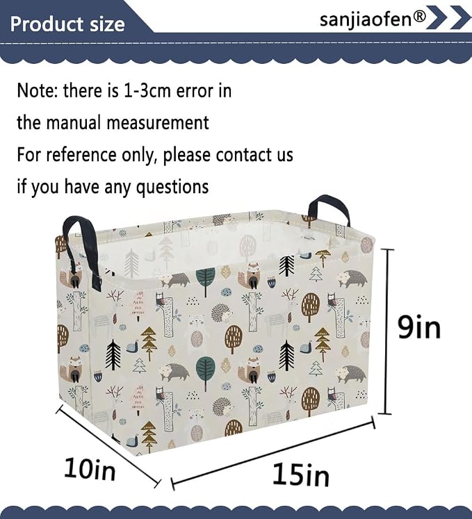 Sanjiaofeng Rectangular Cute Animals Storage Baskets,Foldable Kids Toy Clothes Bins for Bedroom,Woodland Animal Basket,Books Box, Gift Basket(Tree Trunk Animals)