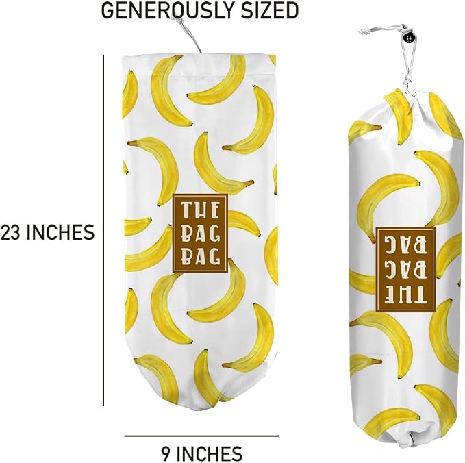Plastic Bag Organizer, Reusable Grocery Country Style Plastic Bag Dispenser for Home Kitchen Travelling Camping Decor use 1 Pack,Banana Pattern