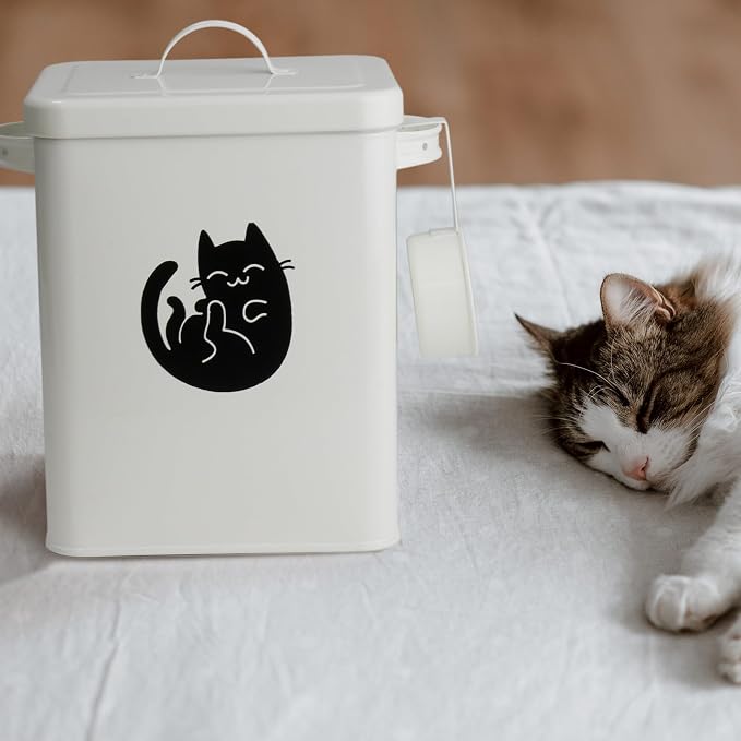 Dog and Cat Food Storage Container, Farmhouse Pet Food Storage Containers with Lid and Dry Food Scoop, etal Cat Food Bin with Measuring Cup, Cat Food Can Covers Lids and Spoons, Cat Mouse Toys(#1)