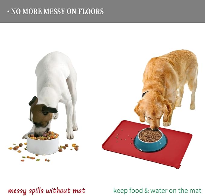 Reopet Waterproof Pet Feeding Mat, Non-Slip Silicone Placemats for Dog Cat Food and Water Bowl, High Raised Edges to Prevent Spills and Protect Floors
