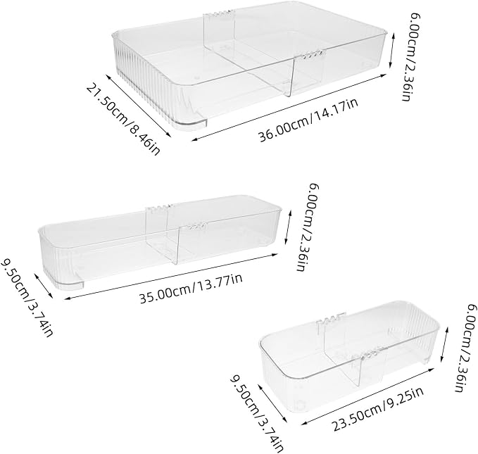 BESPORTBLE 3pcs Clear Drawer Organizer Trays Pet Storage Dividers for Kitchen Office Desk Transparent Storage Bins for Efficient Cabinet Drawer Organization
