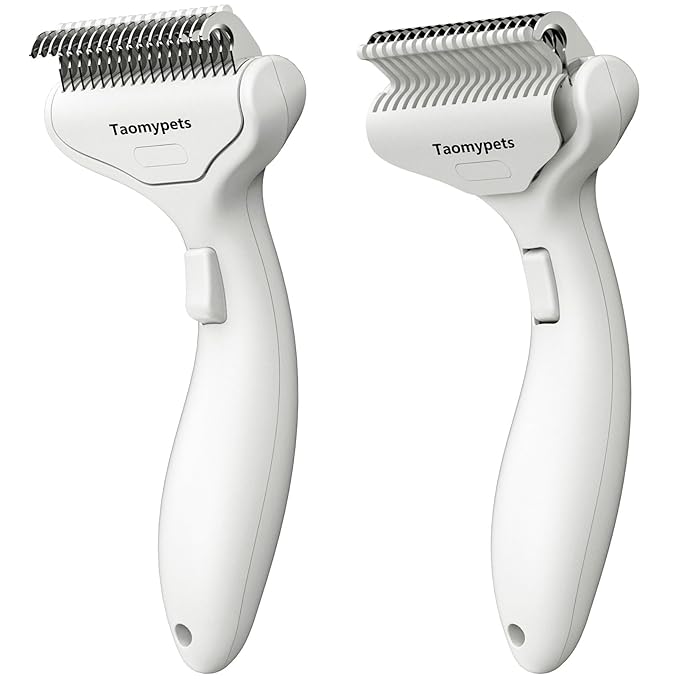 Self Cleaning Grooming Rake Brush for Shedding Gently Removes Loose Undercoat Mats Tangled Deshedding Grooming Tool for Dogs Cats Extra Wide (White)