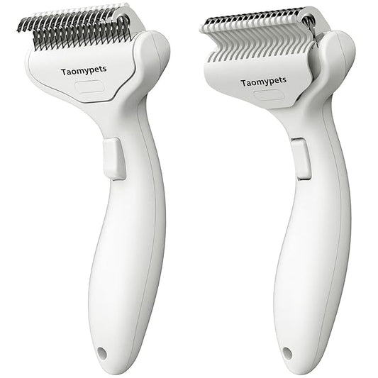 Self Cleaning Grooming Rake Brush for Shedding Gently Removes Loose Undercoat Mats Tangled Deshedding Grooming Tool for Dogs Cats Extra Wide (White)