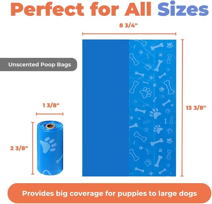 Best Pet Supplies Poop Bags for Dogs - Blue, 150 Count | Unscented, Leak-proof, Easy-Tear perforations, 15 Thick Bags per roll, Outdoor Walking & Travel, Fits Standard Holders