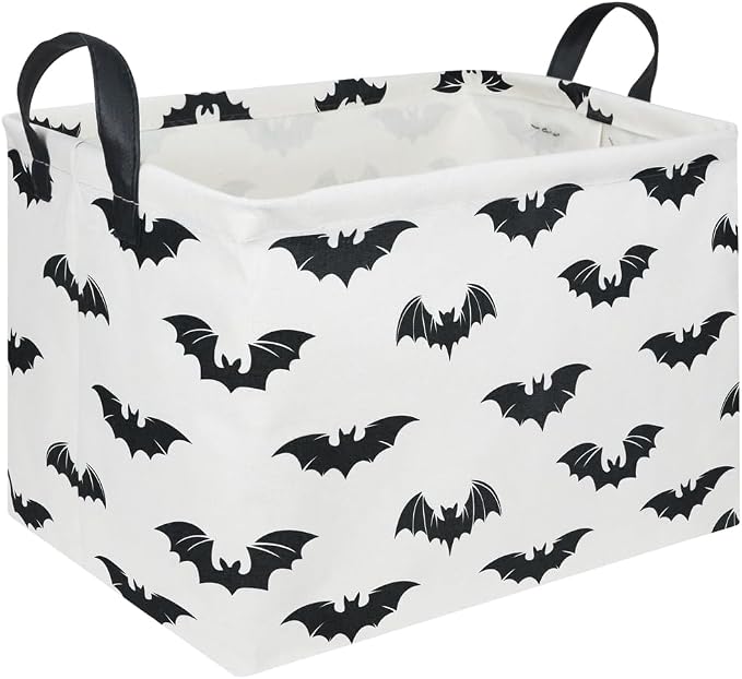 Halloween Batman Basket,Collapsible waterproof storage basket,Batman toy decor,Cute toy storage box Empty for kids,Organizer Containers for Kids Toys,bat room decor(Black bats)