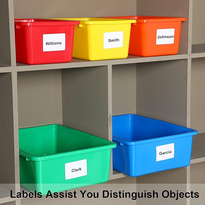 Zonon 12 Pcs Plastic Cubby Bins Office Storage Container Storage Bins Plastic Organization with 1 Pack Self Adhesive Label for Library Office Home Nursery(Bright Colors)